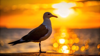 seagull silhouette close up low detail on bright background