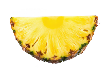 Fresh pineapple slice with vibrant yellow flesh and spiky edges isolated on transparent background
