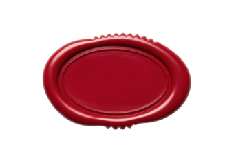 Red wax seal stamp with blank center and decorative edge isolated on transparent background