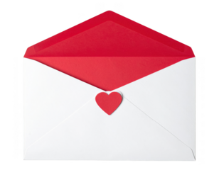 Love envelope styled for valentines day message, isolated on white and transparent