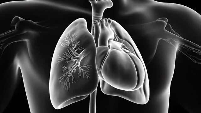Human Anatomy Animation: Heart and Lungs Medical Visualization of Respiratory System- 3D Render,