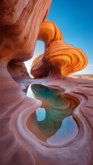 Breathtaking Surreal Sandstone Formations and Reflective Desert Pool
