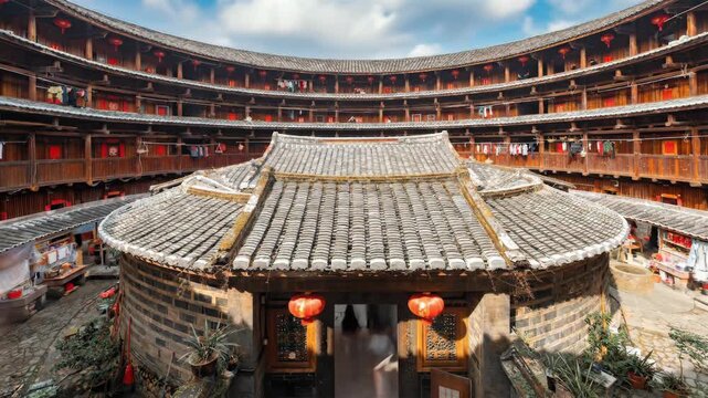 Fujian Tulou interior ultra-wide angle time-lapse photography