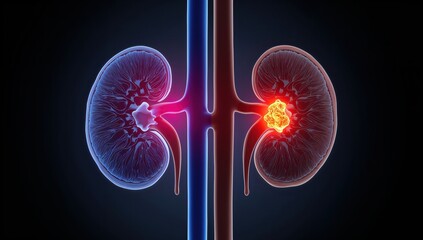 Medical illustration of human kidneys showing infection inflammation and renal disease concept