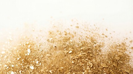 Golden Glitter Powder Explosion on White Background