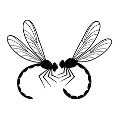Pair of dragonflies together Vector, Silhouette, Illustration