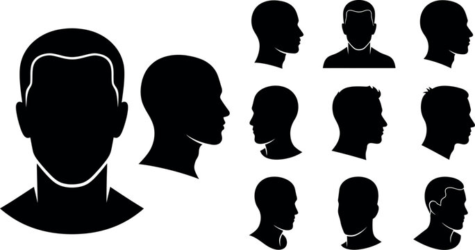 Collection of black silhouette heads in various orientations
