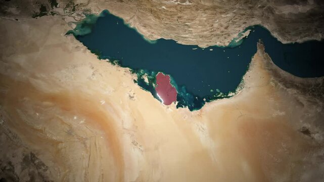 3D Animation of Qatar Map with National Flag and Location Pin on Satellite Background