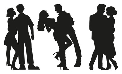 Romantic silhouettes of couples in various poses