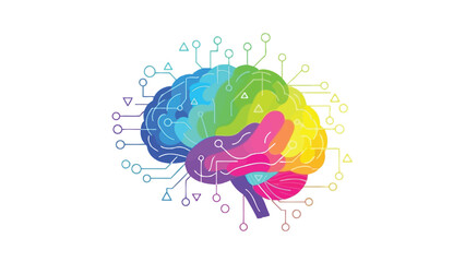 Obraz premium Abstract illustration of a vibrant multicolored human brain concept interconnected with digital circuit lines symbolizing artificial intelligence and advanced neural networking technology