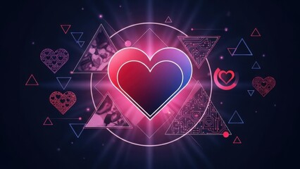 Modern Digital Valentine Artwork with Vibrant Glowing Hearts and Artistic Tech Background