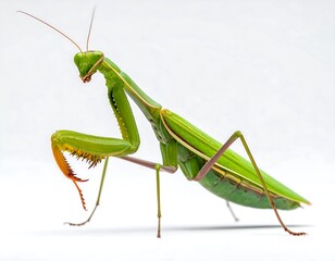 Green praying mantis full body studio high resolution photo