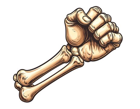 Stylized anatomical illustration of a clenched fist and arm bones