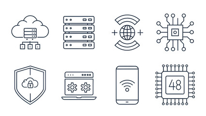 Modern technology and data security icons for business and innovation