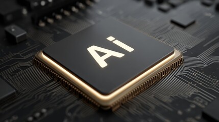 Detailed Close-Up of an AI Computer Chip on a Circuit Board Showcasing Advanced Technology and Abstract Design Elements for Creative Use