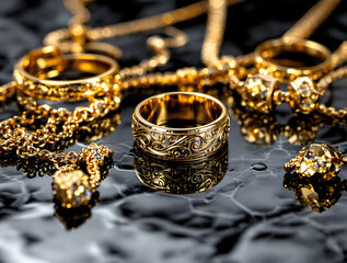 gold jewelry on black background