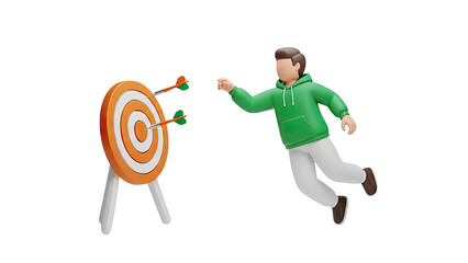 3D Character Aiming Darts at Target