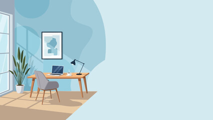 Obraz premium Modern home office with laptop and plant