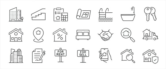 Real estate icons vector set in line style