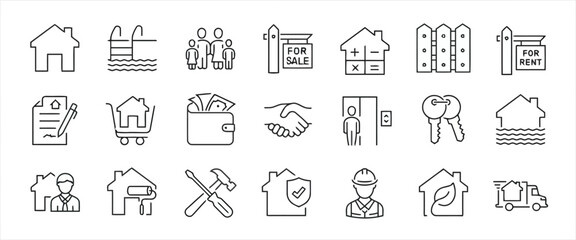 Real estate line icons set for web and mobile