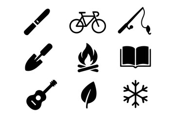 Recreation vector icons set of summer fun and outdoor activities