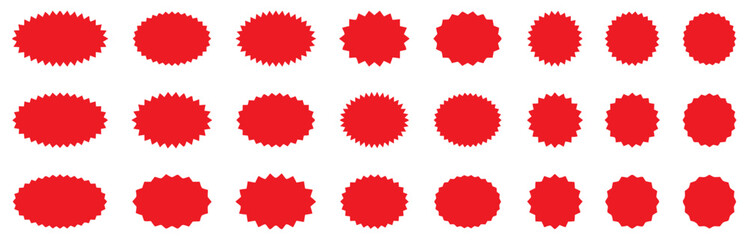 Red starburst shape set on white background