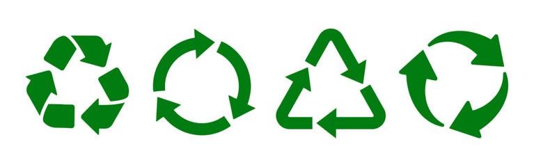 Recycling Symbol Illustrating Circular Arrows in Variety of Graphic Styles for Environmental Conservation on White Background Stock Vector