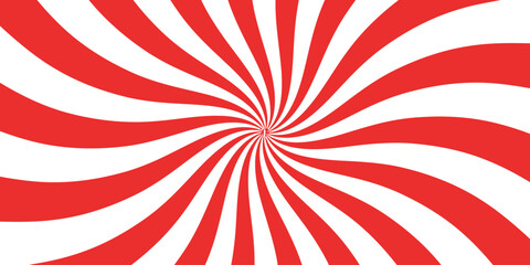 Red and white ray burst background design with spiral pattern for summer beach theme abstract energy illustration vector art hypnotic swirl radial backdrop