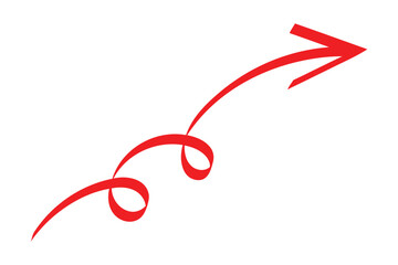 Red Curly Arrow Pointing to the Right with Swirling Lines