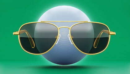 Stylish Sunglasses Resting on a Colorful Sphere in Bold Still Life.