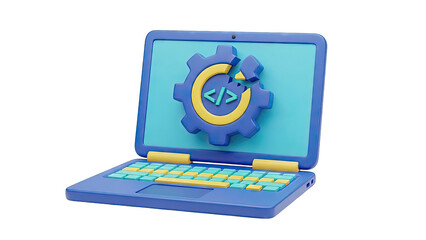 3D Laptop with Coding Gear Icon