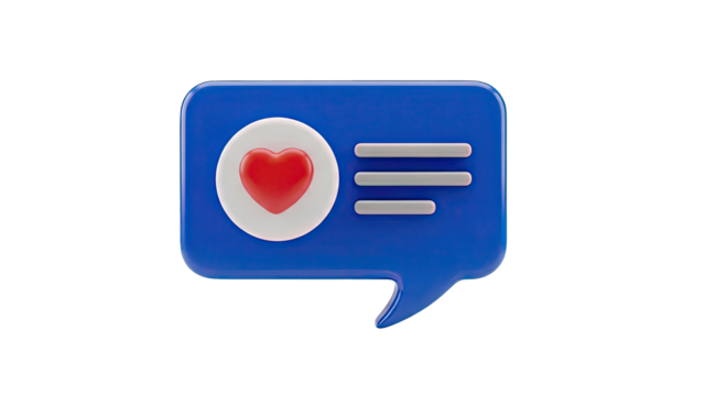 3D Blue Speech Bubble with Red Heart and Text Lines Icon - Powered by Adobe