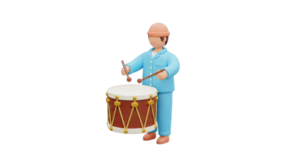 3D Cartoon Character Playing Drum