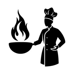 Chef with Fire Cooking Icon Simple Design.