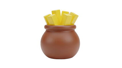 3D Render of French Fries in a Brown Pot