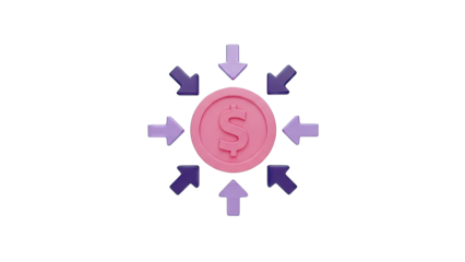 3D Dollar Coin with Arrows Pointing Inward