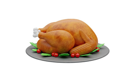 3D Rendered Roasted Turkey on a Platter with Garnish