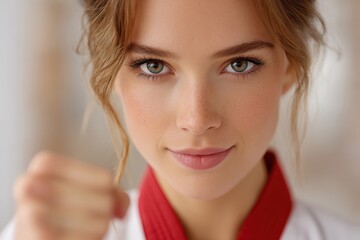 karate practitioner demonstrating a fighting stance