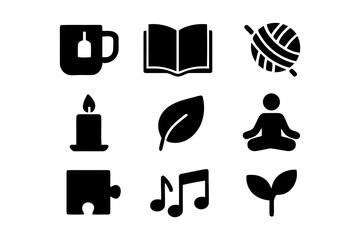 Relaxation vector icons set of leisure time activity and hobbies