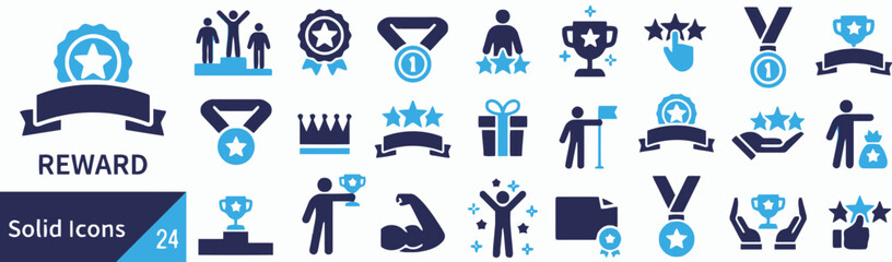 Reward icons set design elements for achievements and success for business with solid style vector graphic conceptual