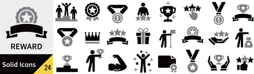 Reward icons set design elements for achievements and success for business with solid style vector graphic conceptual