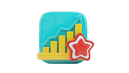 3D Growth Chart Icon with Star