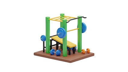3D Rendering of a Home Gym Setup with Dumbbells and Barbell