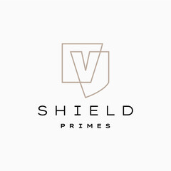 v letter shield protection security logo vector icon illustration