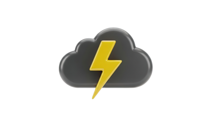 3D Icon: Storm Cloud with Yellow Lightning Bolt
