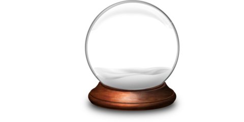 Clear glass globe with silver base and snow isolated on a transparent background