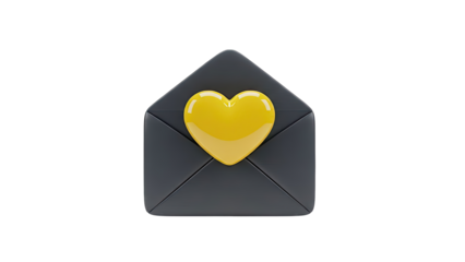 3D Render of a Dark Envelope with a Yellow Heart