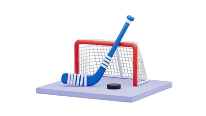 3D Render of Hockey Stick, Puck, and Net