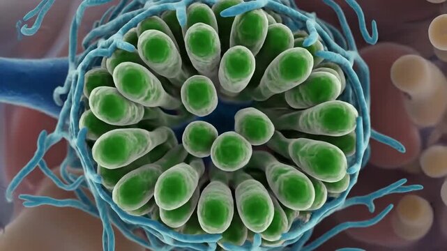 Microscopic view of mesangial cells and glomerulus, zooming in