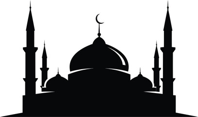 Silhouette of a mosque with minarets and crescent moon © MDRAJIBULISLAM